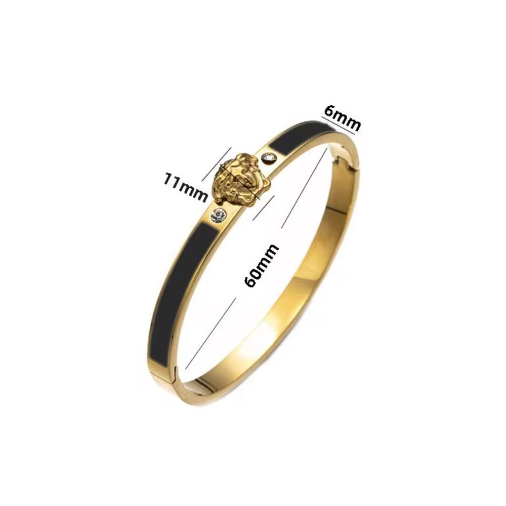 18K Gold Medusa Head Black Oil Drip Stackable Diamond Inlay Bracelet No Fade - Picture 7 of 7